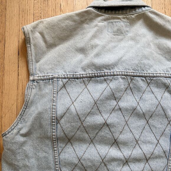 Vintage Diamond Stitch Jean Vest Denim Mens XL Distressed by Introspect - Picture 5 of 9